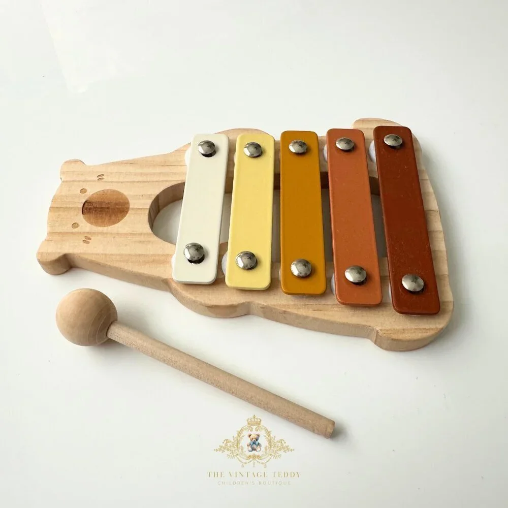 NWT Cute Wooden Bear Xylophone Music Toy Children’s Early Learning Toys Neutral